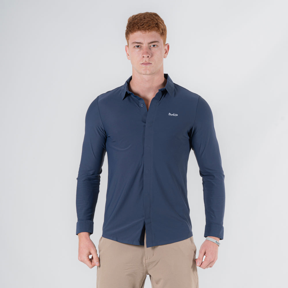 Camisa Social Dry Fit Manga Longa Tenacity Marinho