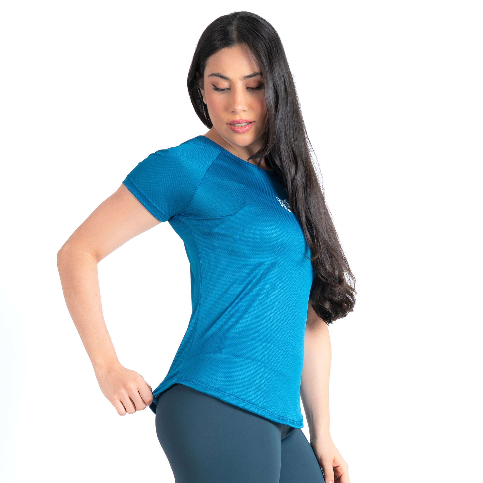 Camiseta Feminina Dry Fit Lobo Geometrico Azul Safira