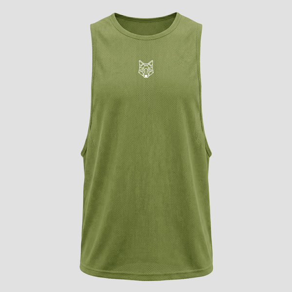 Regata Machão Dry Fit Lobo Geométrico Verde Pesto