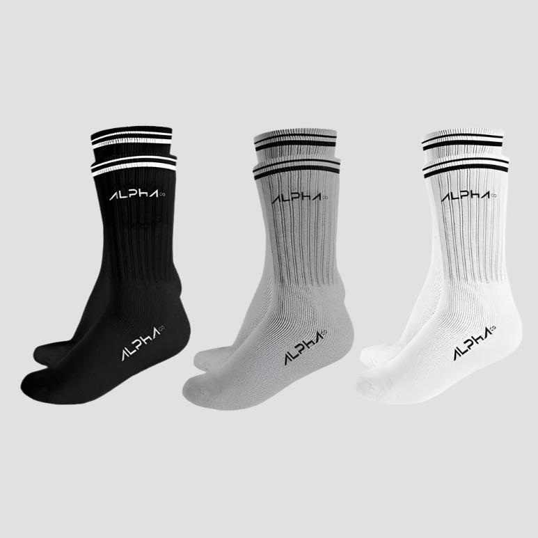 Kit 3 Meias Masculinas Cano Médio Alpha - Branco/Cinza/Preto