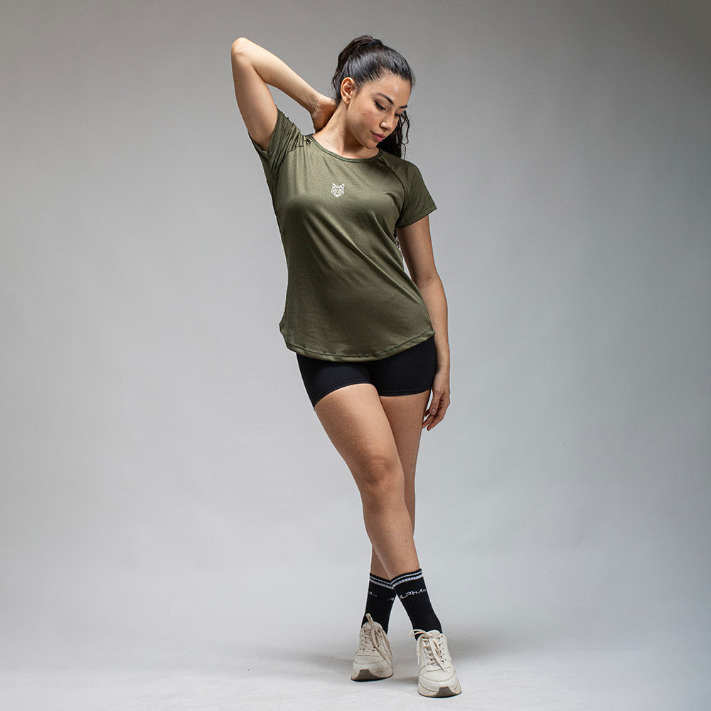 Camiseta Feminina Dry Fit Lobo Geometrico Verde Uva