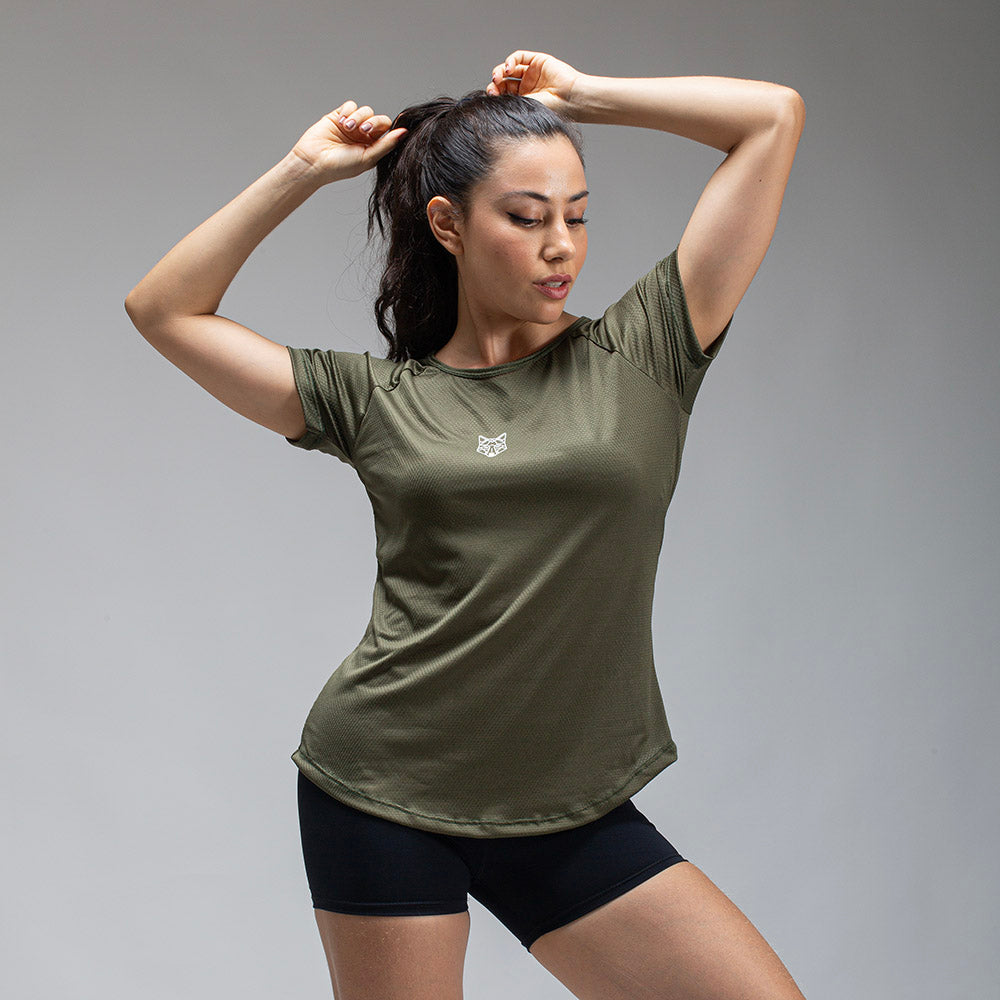 Camiseta Feminina Dry Fit Lobo Geometrico Verde Uva