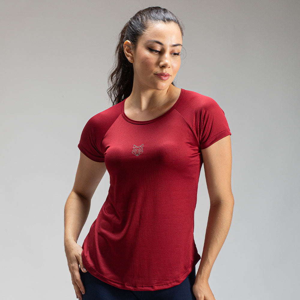Camiseta Feminina Dry Fit Lobo Geométrico Vermelho Biking