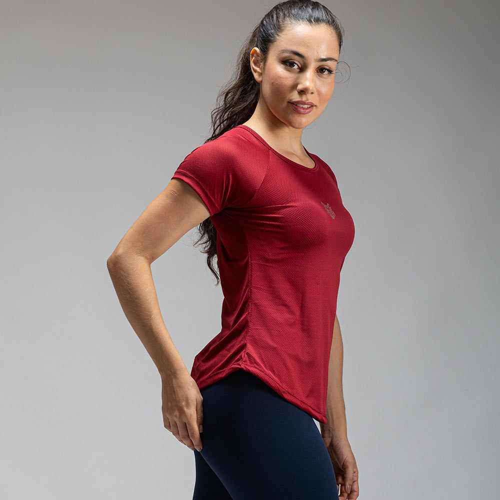 Camiseta Feminina Dry Fit Lobo Geométrico Vermelho Biking