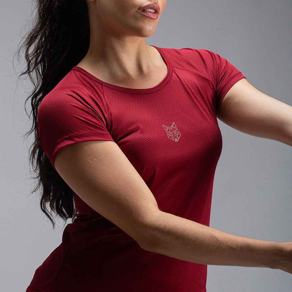 Camiseta Feminina Dry Fit Lobo Geométrico Vermelho Biking