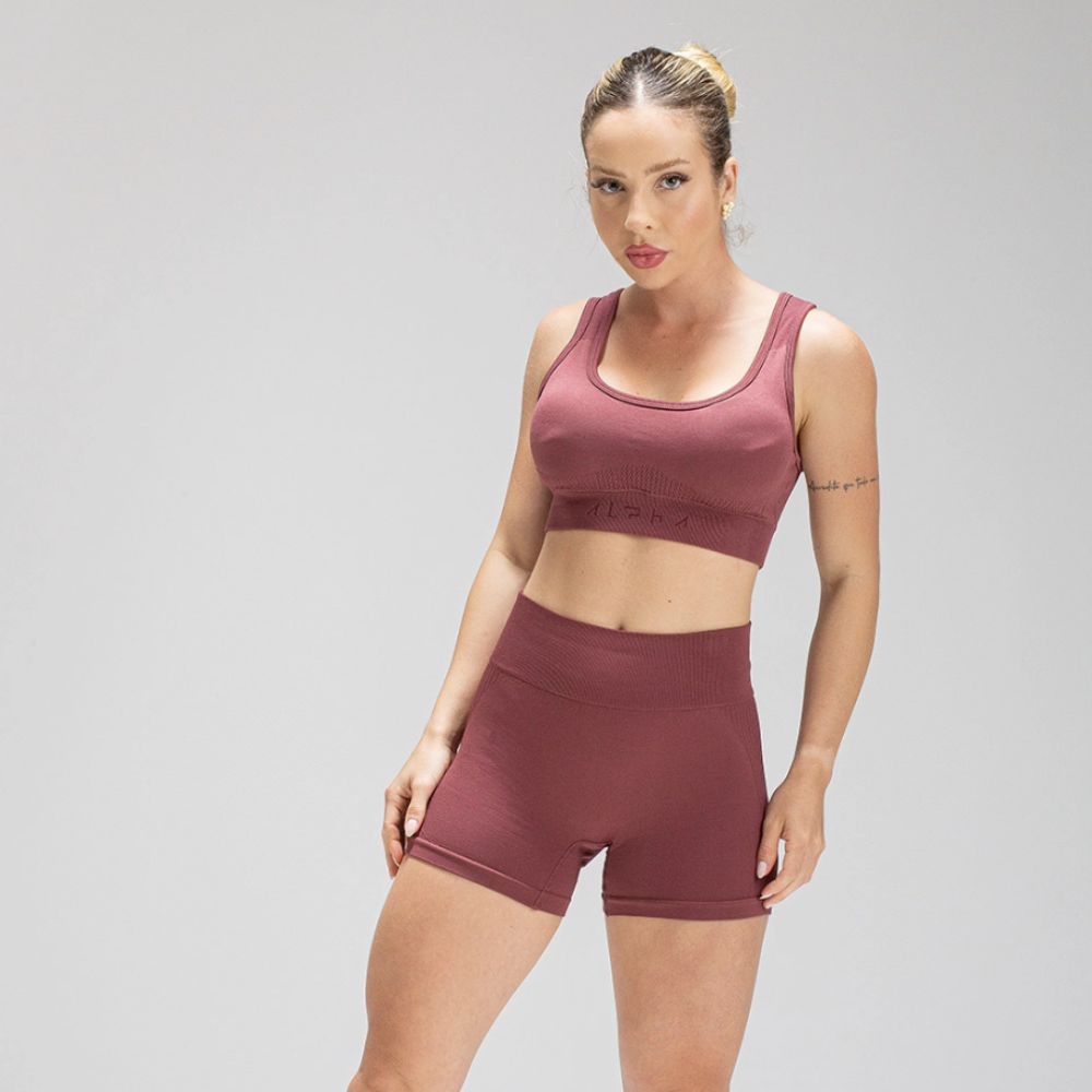 Conjunto Seamless Feminino Top + Short Bordô