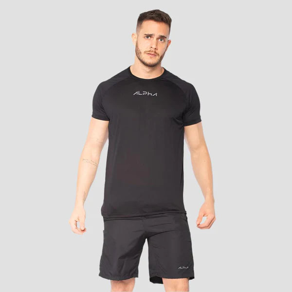 Kit 3 Camisetas Dry Fit Preto + 2 Bermudas Pretas