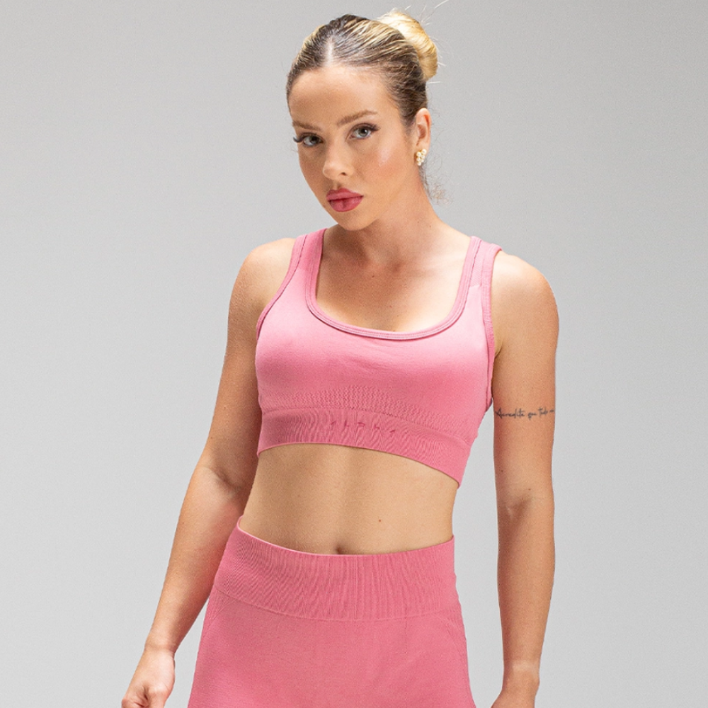 Conjunto Seamless Feminino Top + Short Coral