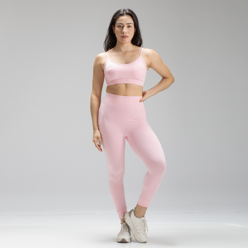 Conjunto Seamless Feminino Top + Calça Rosa Claro