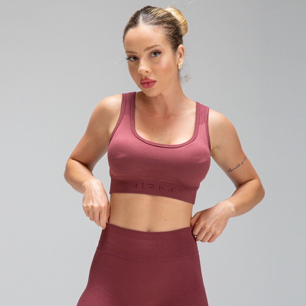 Conjunto Seamless Feminino Top + Calça Bordô