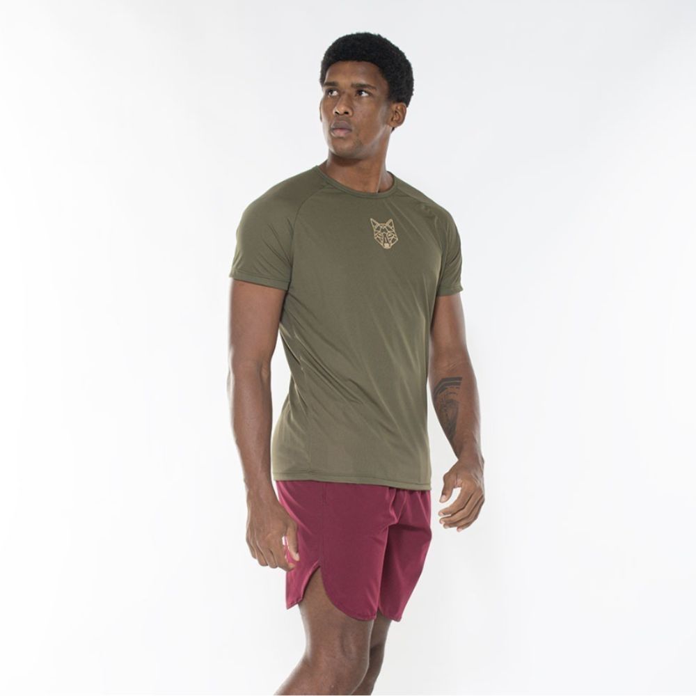 Camiseta Dry Fit Lobo Geométrico Verde Uva