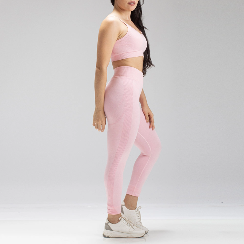 Conjunto Seamless Feminino Top + Calça Rosa Claro