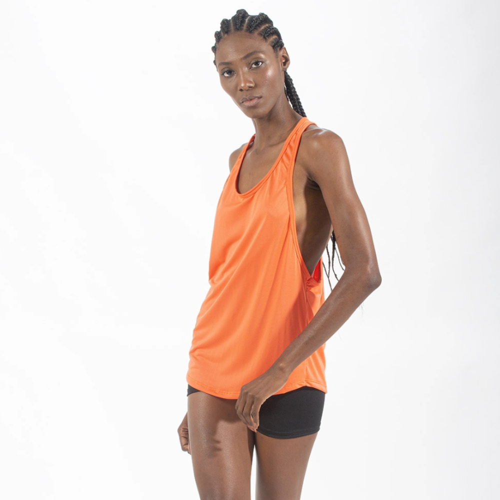 Regata Nadador Feminina Dry Fit Horizon Back Laranja Vibrante