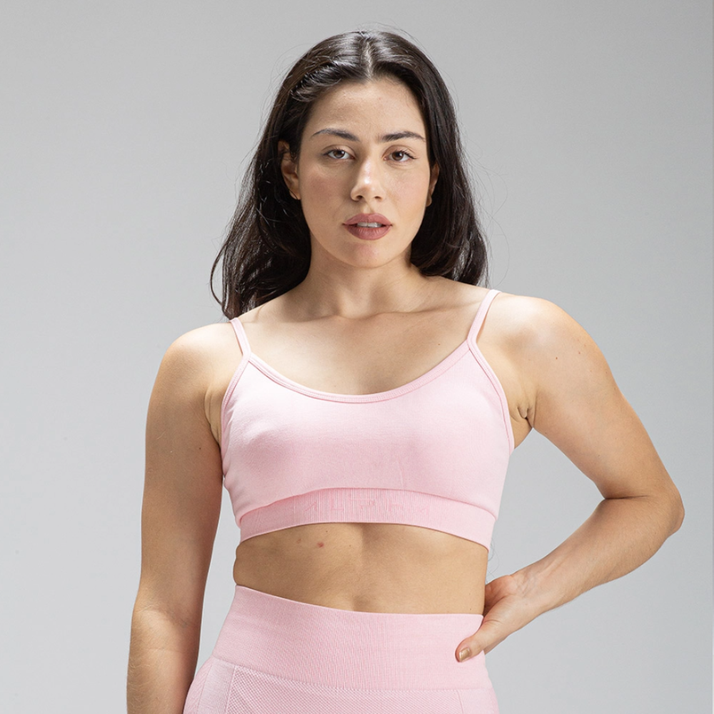 Conjunto Seamless Feminino Top + Calça Rosa Claro