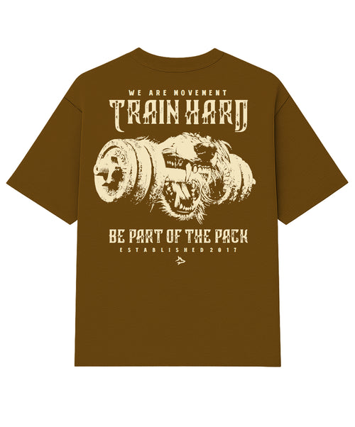 Camiseta Oversized Train Hard Caramelo