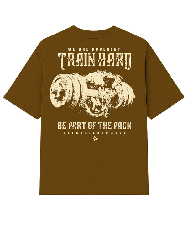 Camiseta Oversized Train Hard Caramelo