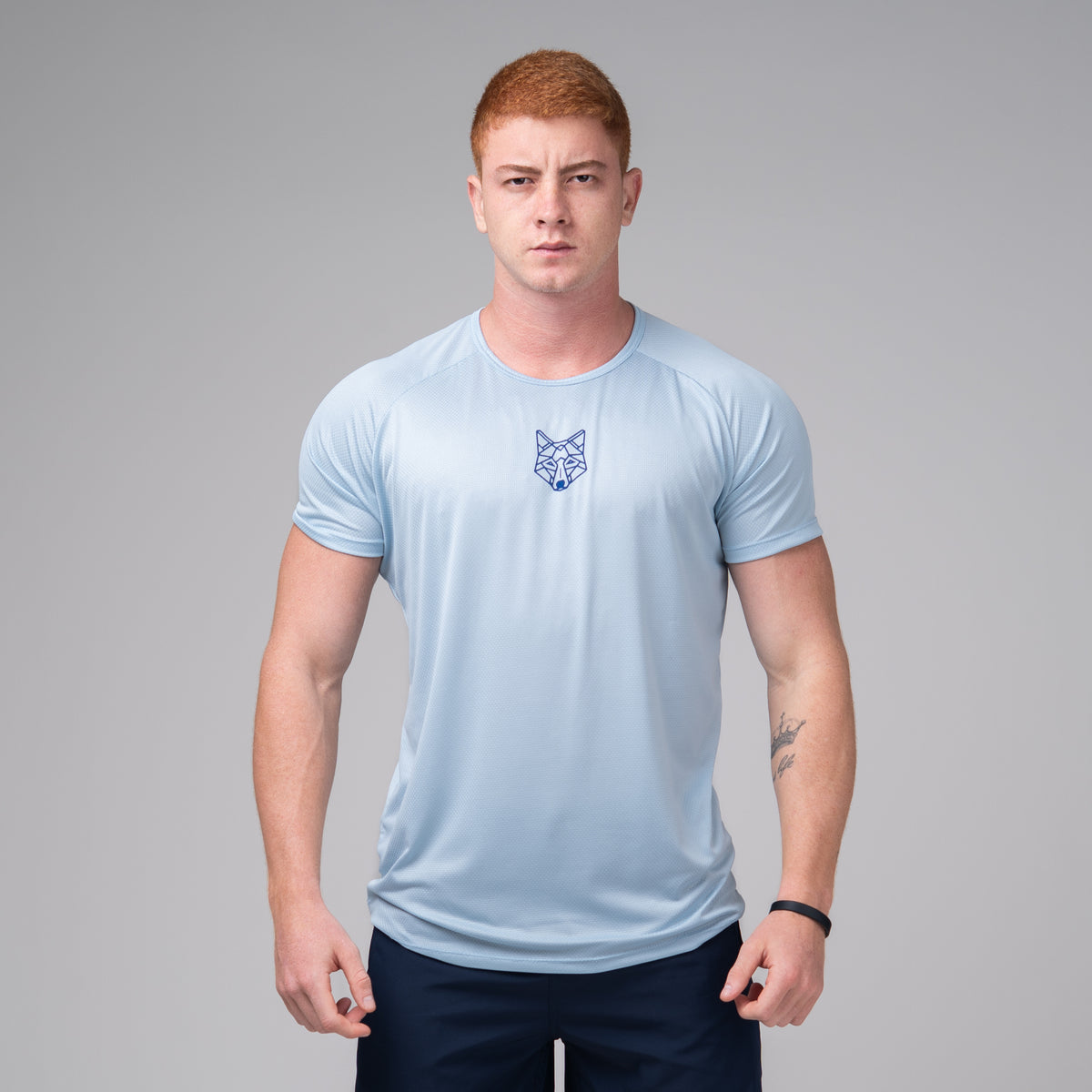 Camiseta Dry Fit Lobo Geométrico Azul Céu