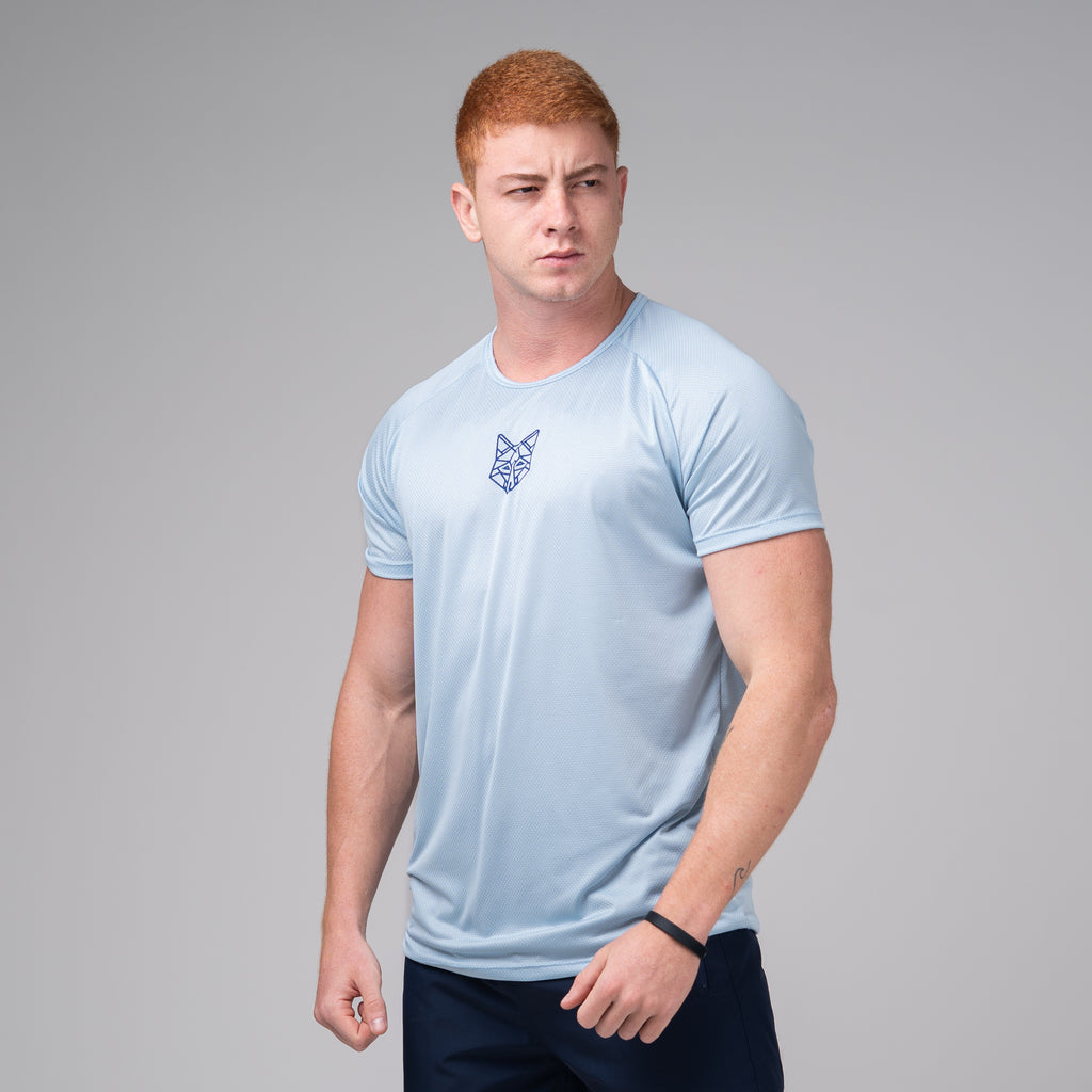 Camiseta Dry Fit Lobo Geométrico Azul Céu