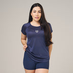 Camiseta Feminina Dry Fit Lobo Geométrico Marinho