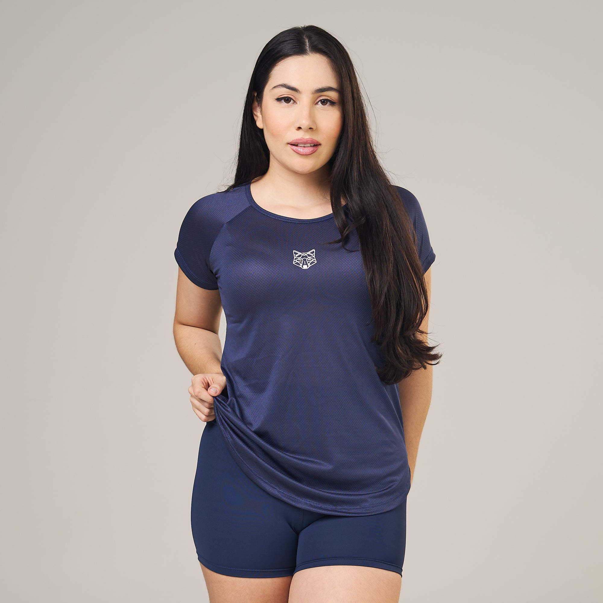 Camiseta Feminina Dry Fit Lobo Geométrico Marinho