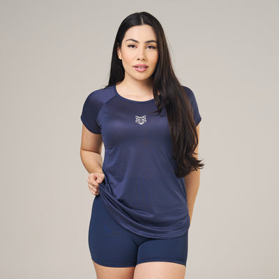 Camiseta Feminina Dry Fit Lobo Geométrico Marinho
