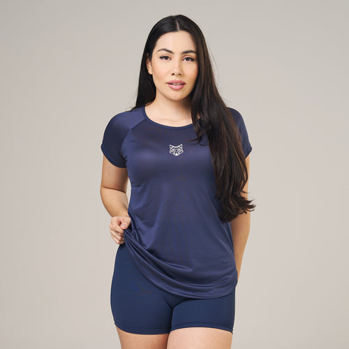 Camiseta Feminina Dry Fit Lobo Geométrico Marinho