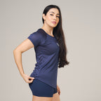 Camiseta Feminina Dry Fit Lobo Geométrico Marinho