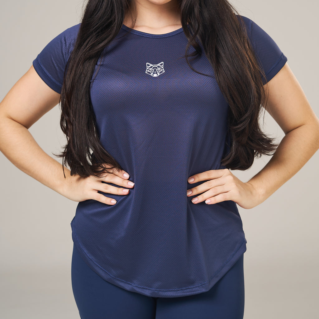Camiseta Feminina Dry Fit Lobo Geométrico Marinho