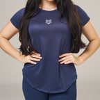 Camiseta Feminina Dry Fit Lobo Geométrico Marinho