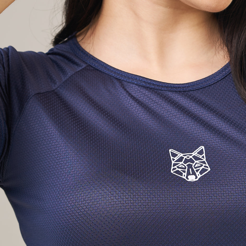 Camiseta Feminina Dry Fit Lobo Geométrico Marinho