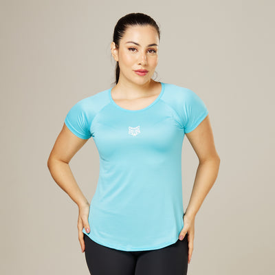 Camiseta Feminina Dry Fit Lobo Geométrico Azul Pavão