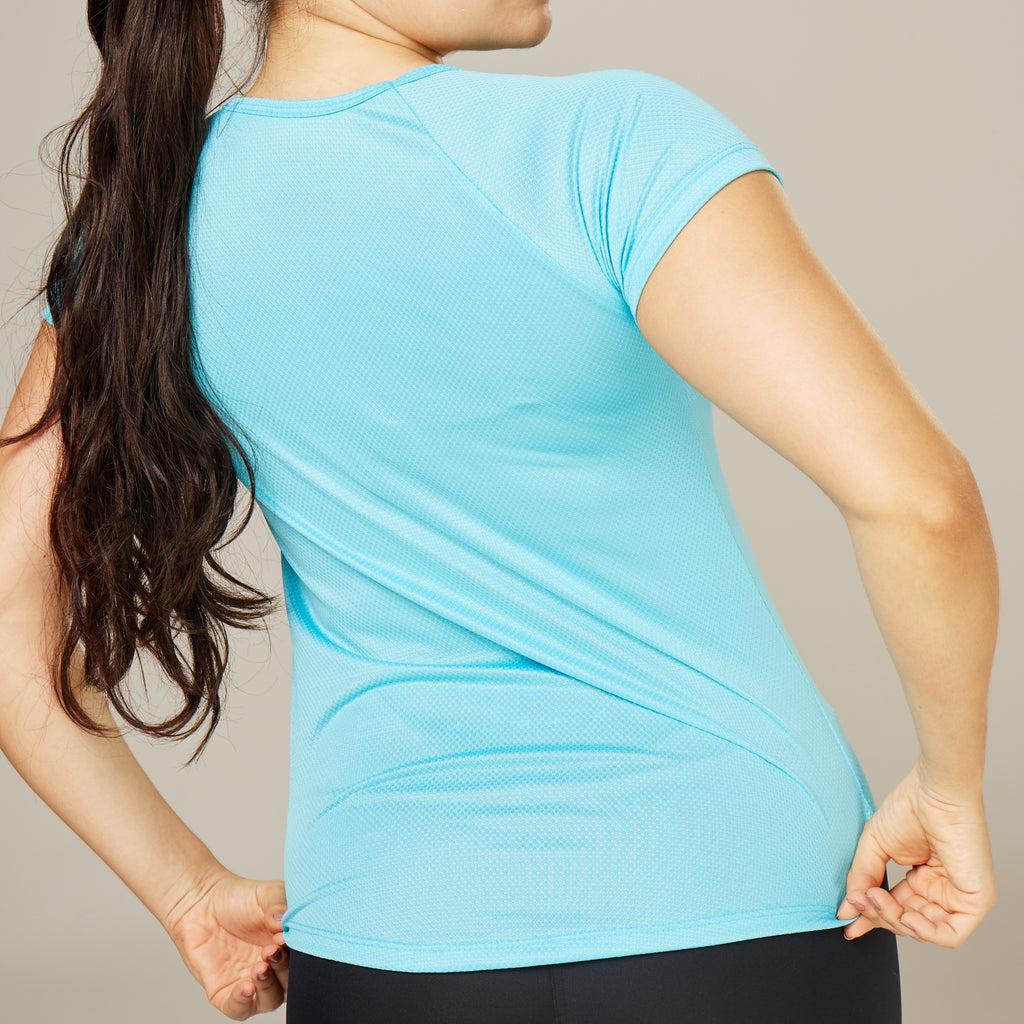 Camiseta Feminina Dry Fit Lobo Geométrico Azul Pavão