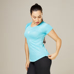 Camiseta Feminina Dry Fit Lobo Geométrico Azul Pavão