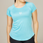 Camiseta Feminina Dry Fit Lobo Geométrico Azul Pavão