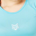 Camiseta Feminina Dry Fit Lobo Geométrico Azul Pavão