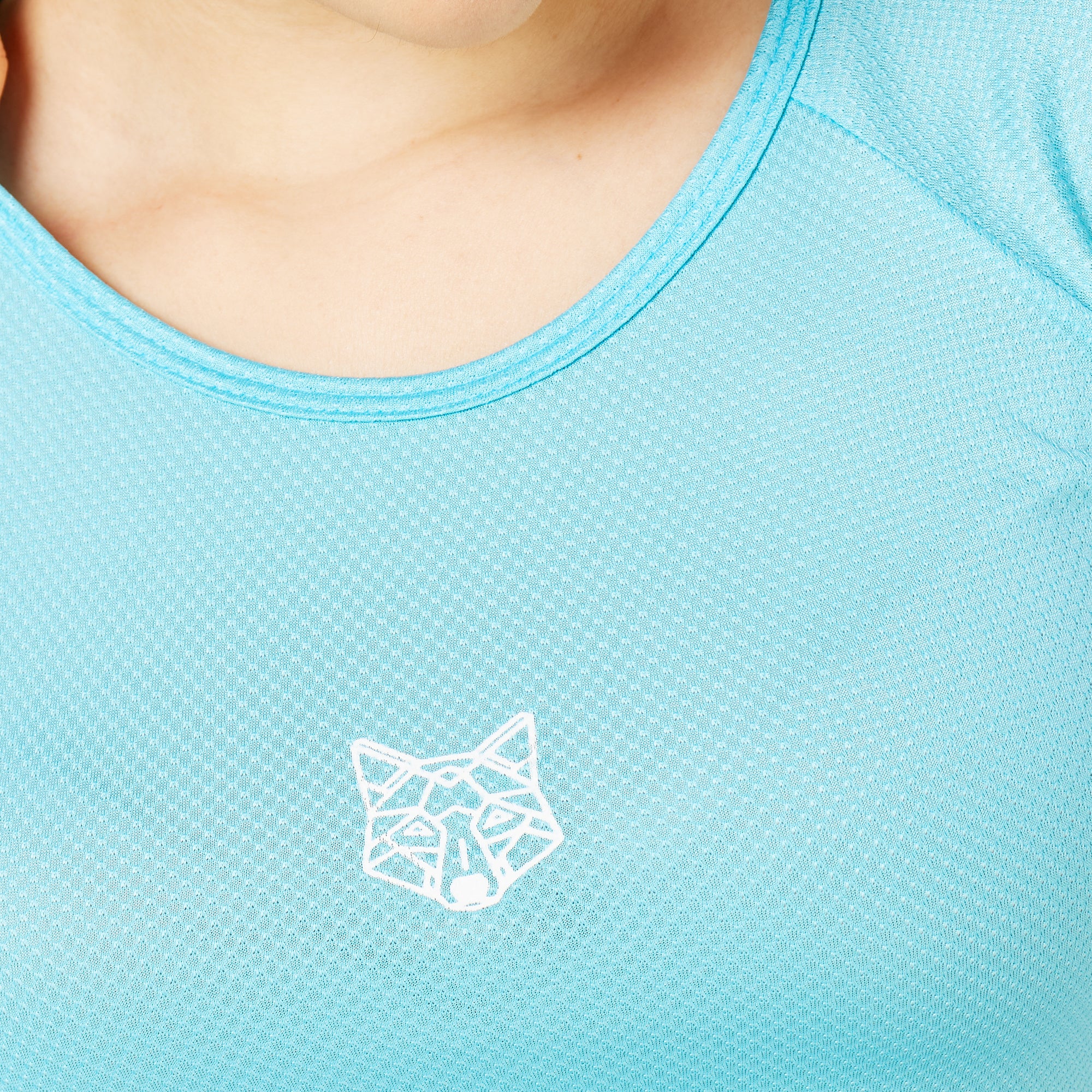 Camiseta Feminina Dry Fit Lobo Geométrico Azul Pavão