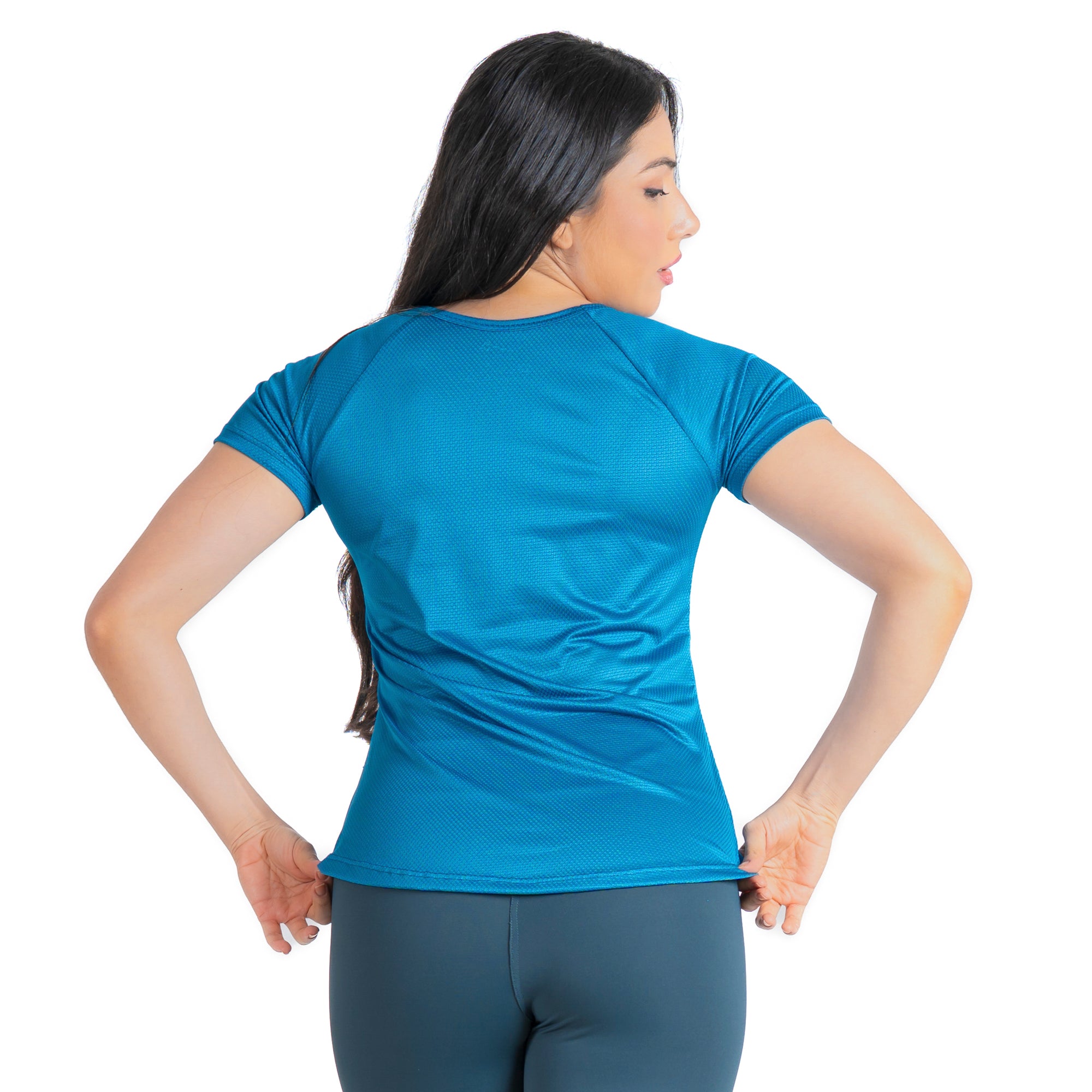 Camiseta Feminina Dry Fit Lobo Geometrico Azul Safira