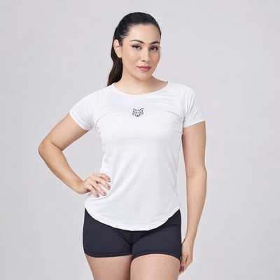 Camiseta Feminina Dry Fit Lobo Geométrico Branco