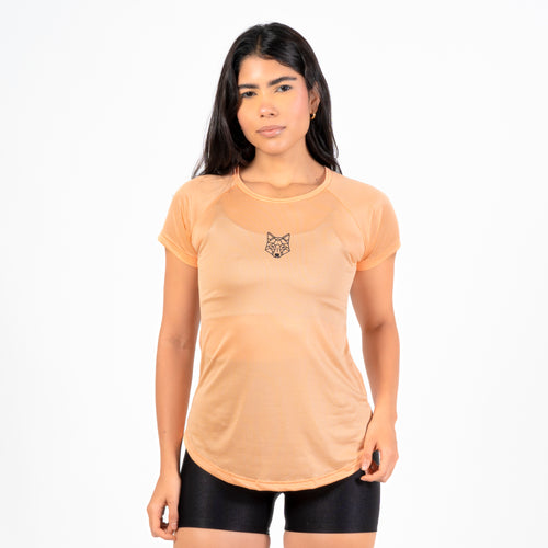 Camiseta Feminina Dry Fit Lobo Geométrico Coral Suave