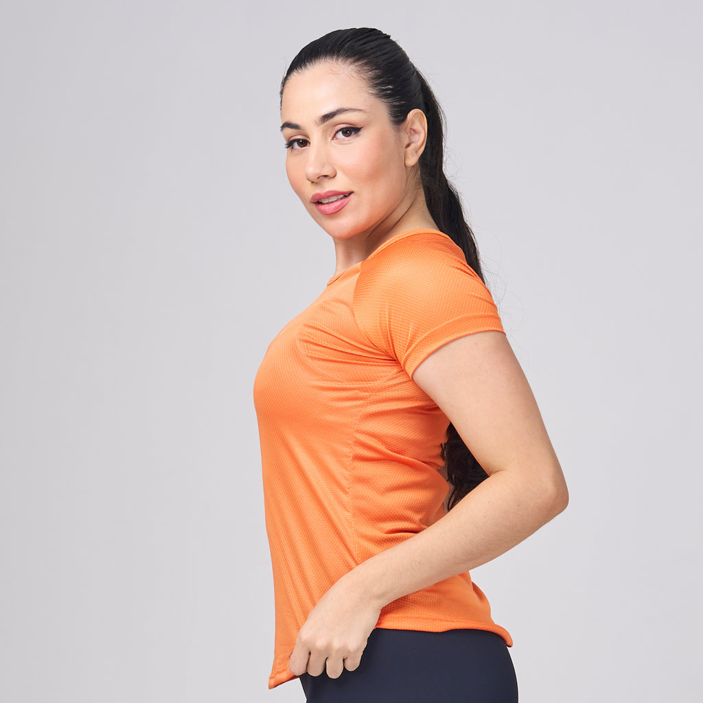 Camiseta Feminina Dry Fit Lobo Geometrico Laranja