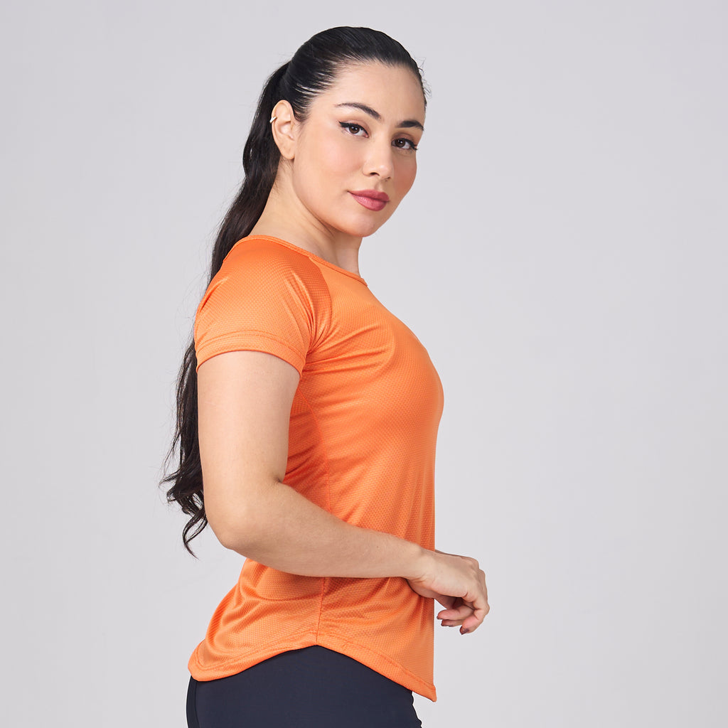 Camiseta Feminina Dry Fit Lobo Geometrico Laranja
