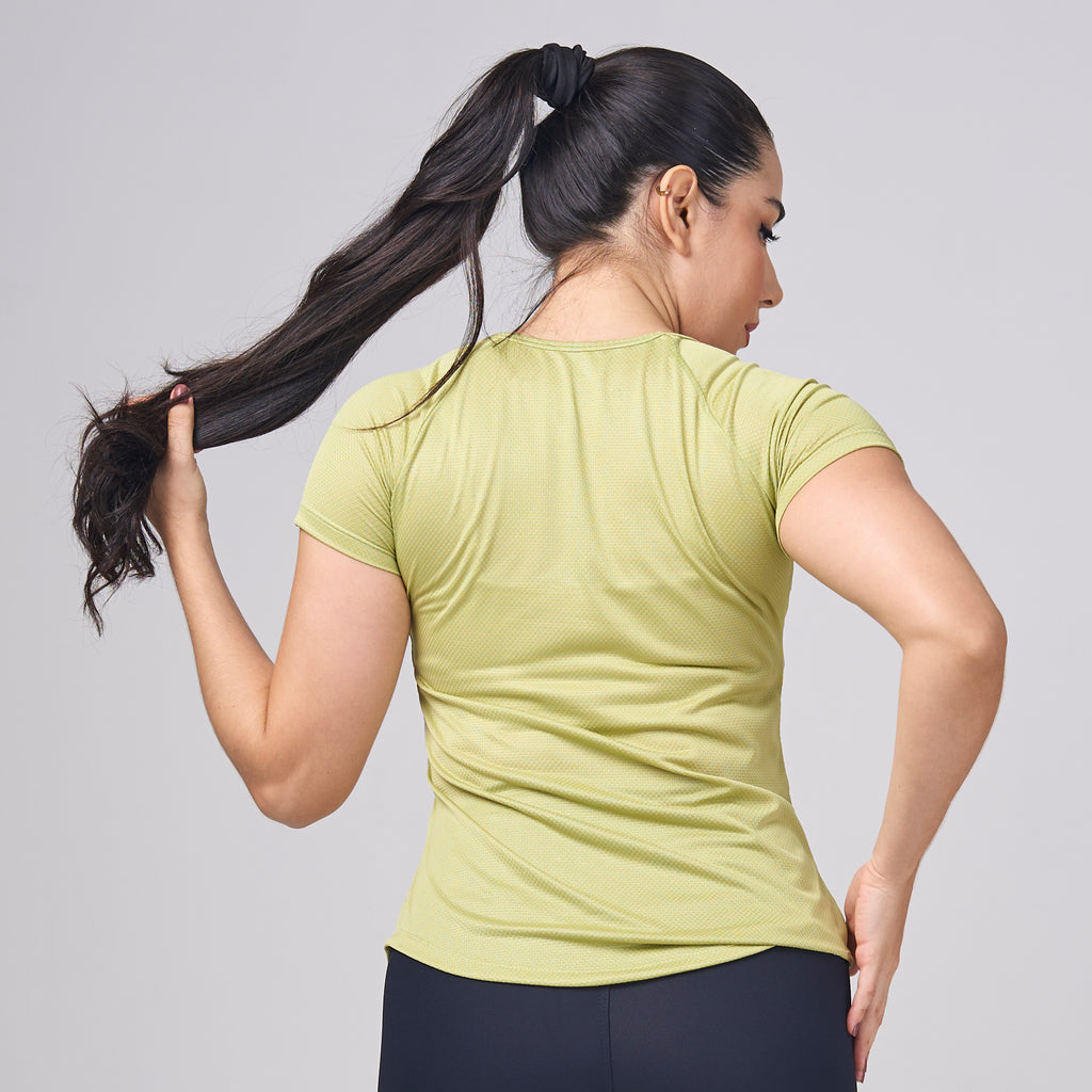 Camiseta Feminina Dry Fit Lobo Geométrico Verde Folha