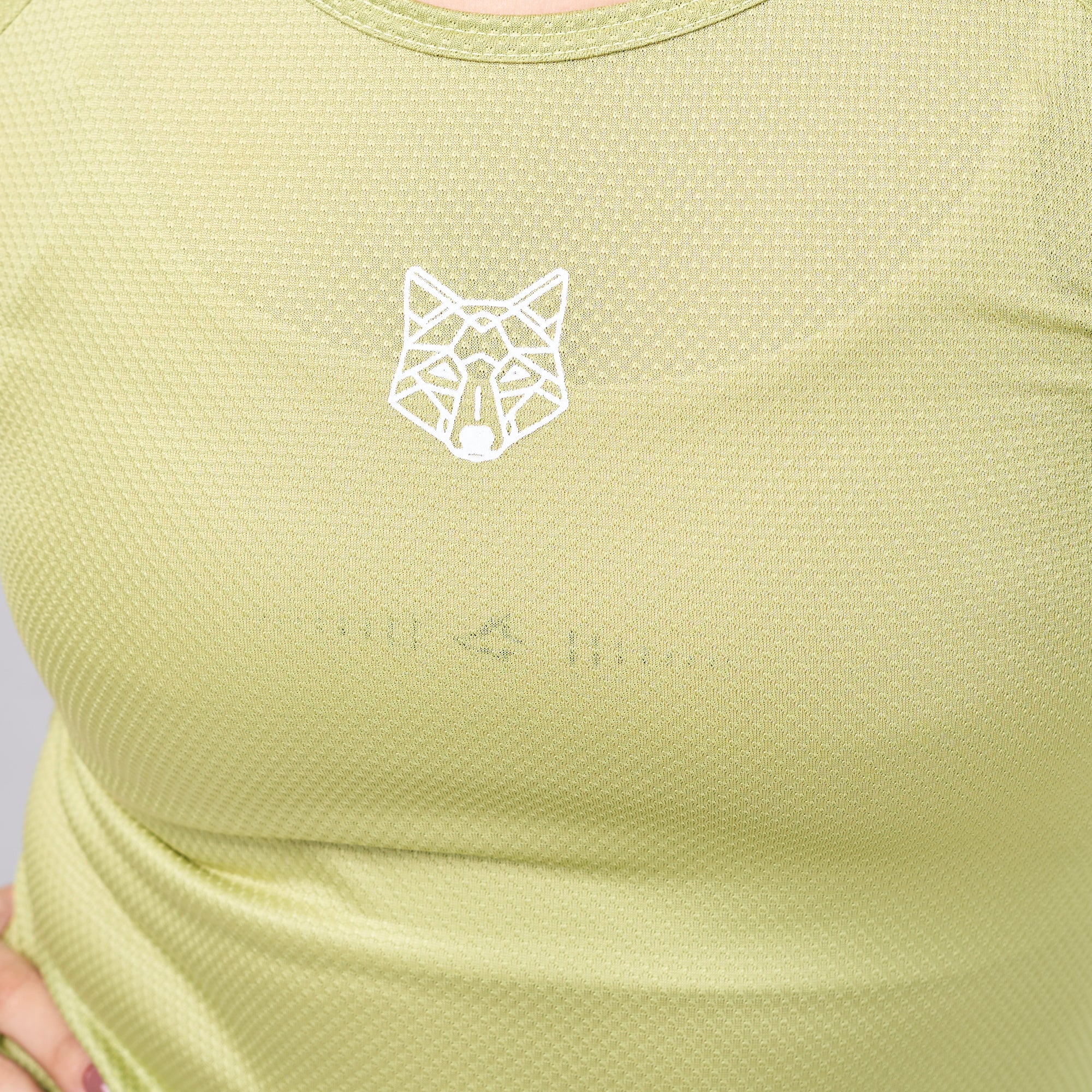 Camiseta Feminina Dry Fit Lobo Geométrico Verde Folha