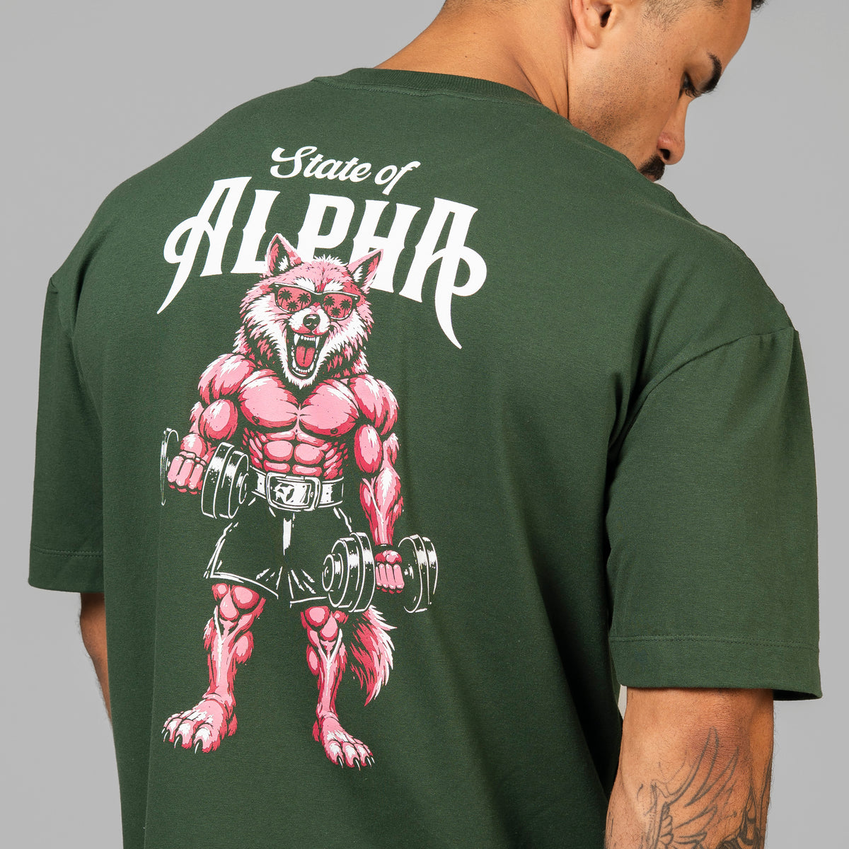 Camiseta Oversized Wolf Gainz Verde Musgo