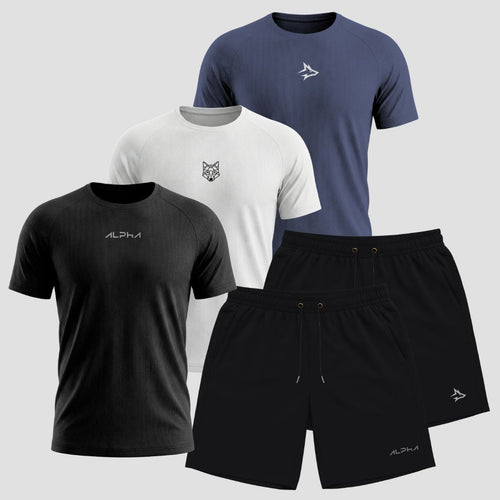 Kit 5 Peças Dry Fit Masculino: Camisetas e Bermudas de Treino