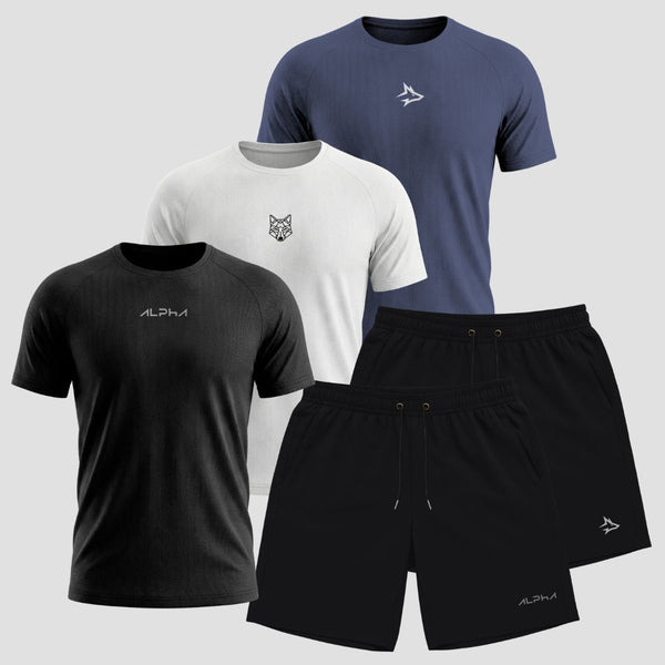 Kit 5 Peças Dry Fit Masculino: Camisetas e Bermudas de Treino