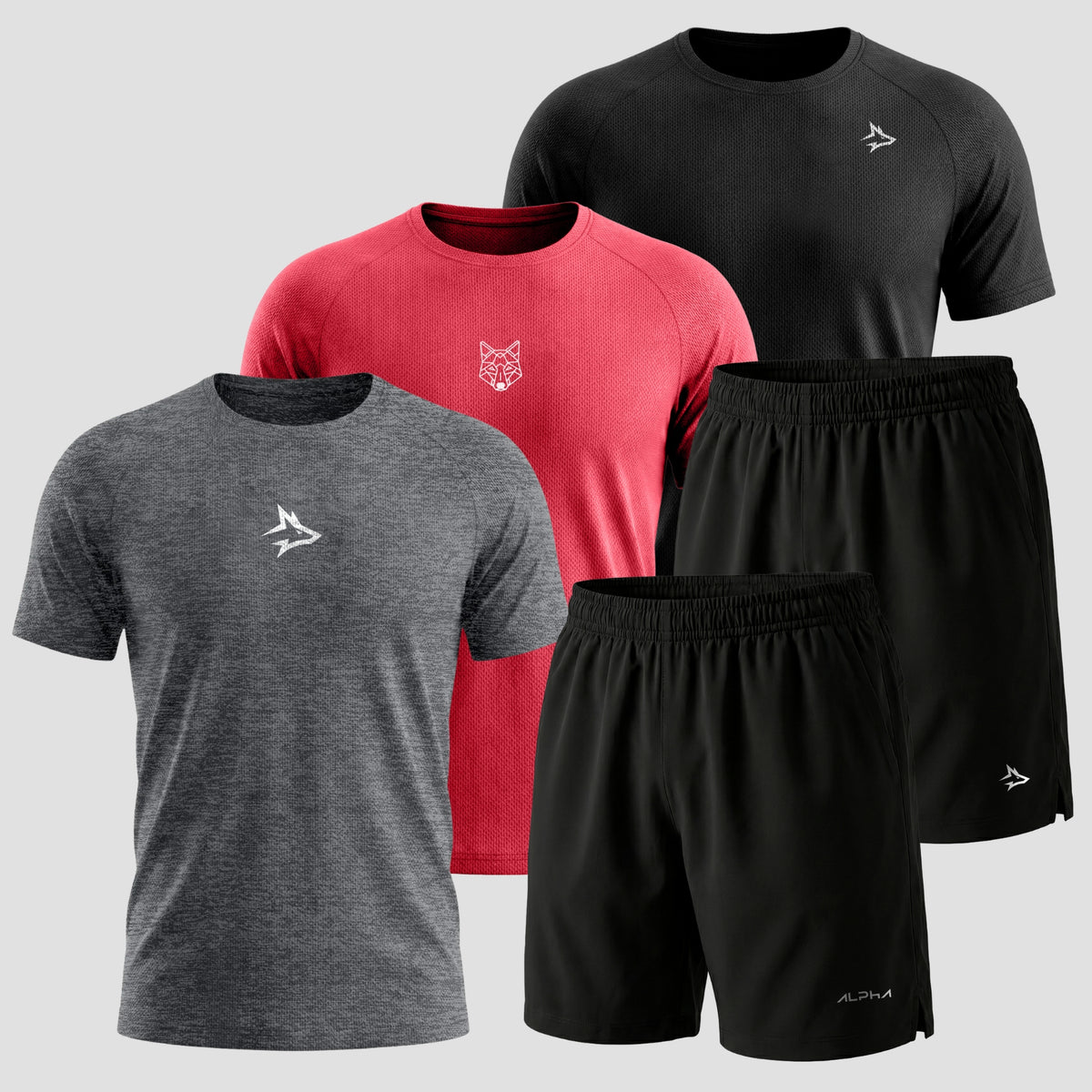 Kit 5 Peças Dry Fit Alta Performance: 3 Camisetas + 2 Bermudas