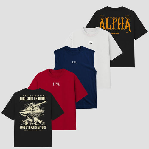 Kit 5 Peças Oversized Alpha: 4 Camisetas e 1 Regata