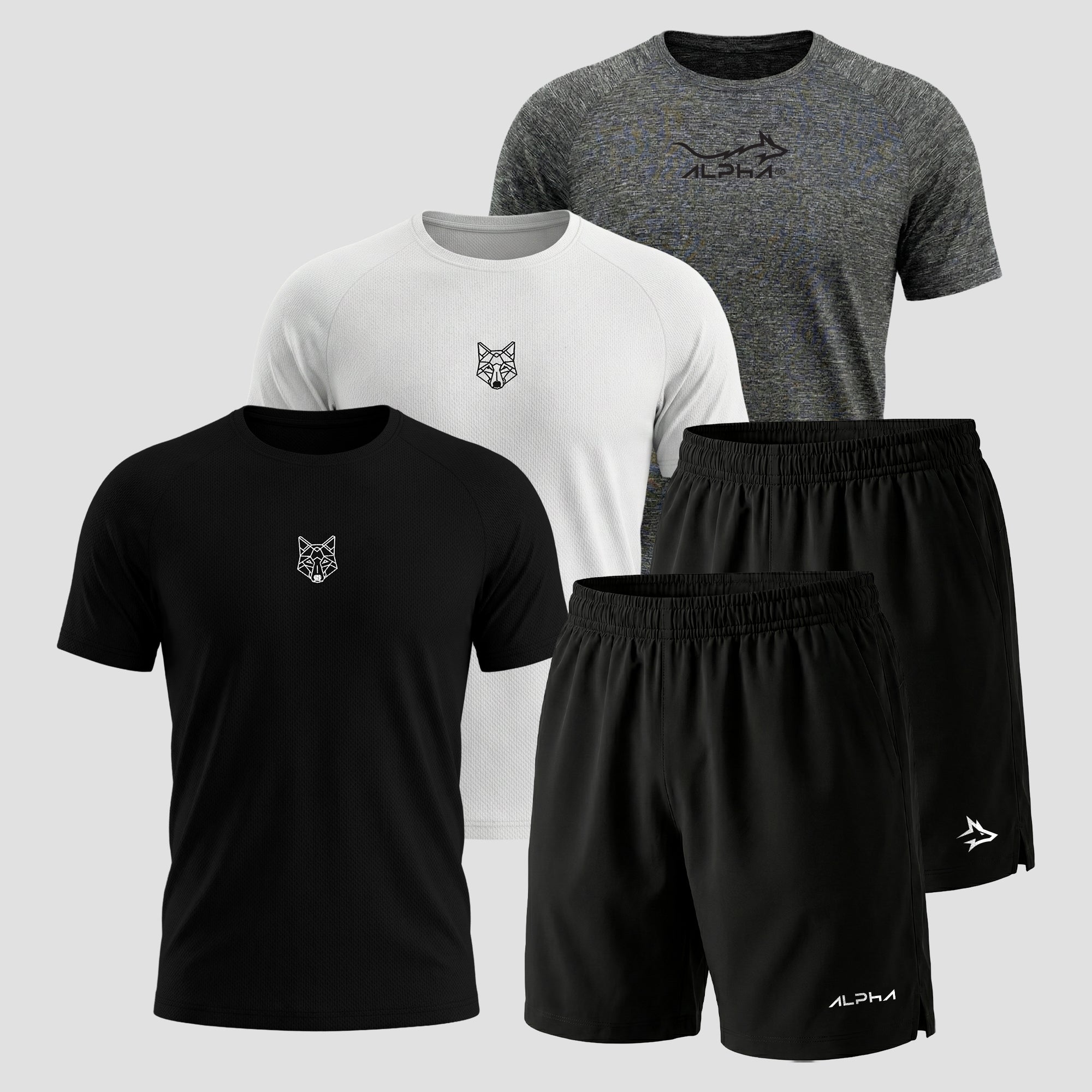 Kit 5 Peças Dry Fit: 3 Camisetas + 2 Bermudas