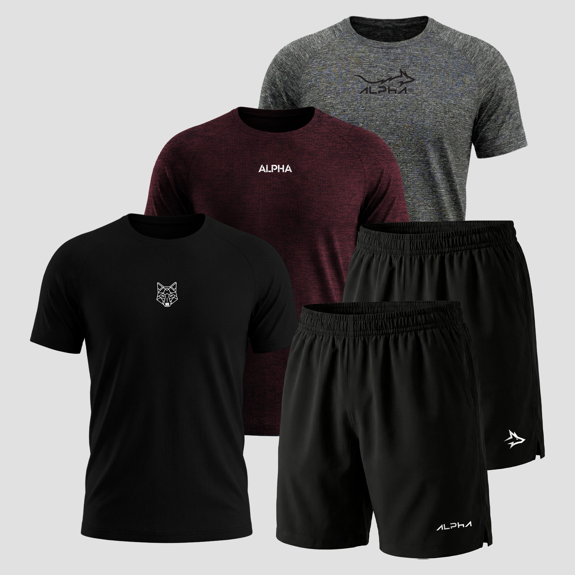 Kit Dry Fit: 3 Camisetas + 2 Bermudas – Alpha